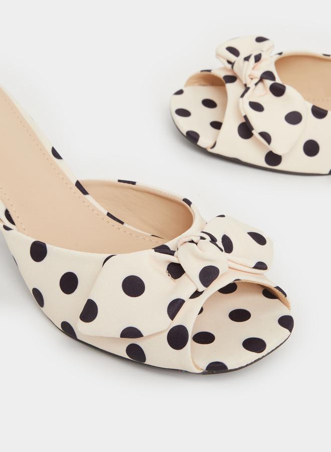 Styli Beige Polka Dot Kitten Heel Sandals - Image 3